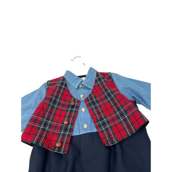 Boys 1 Piece Outfit - Navy Blue, Light Blue, & Red Plaid - Size 24 M - Picture 6 of 8